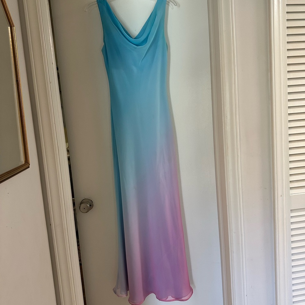 Gradient Blue and Pink Sleeveless Dress